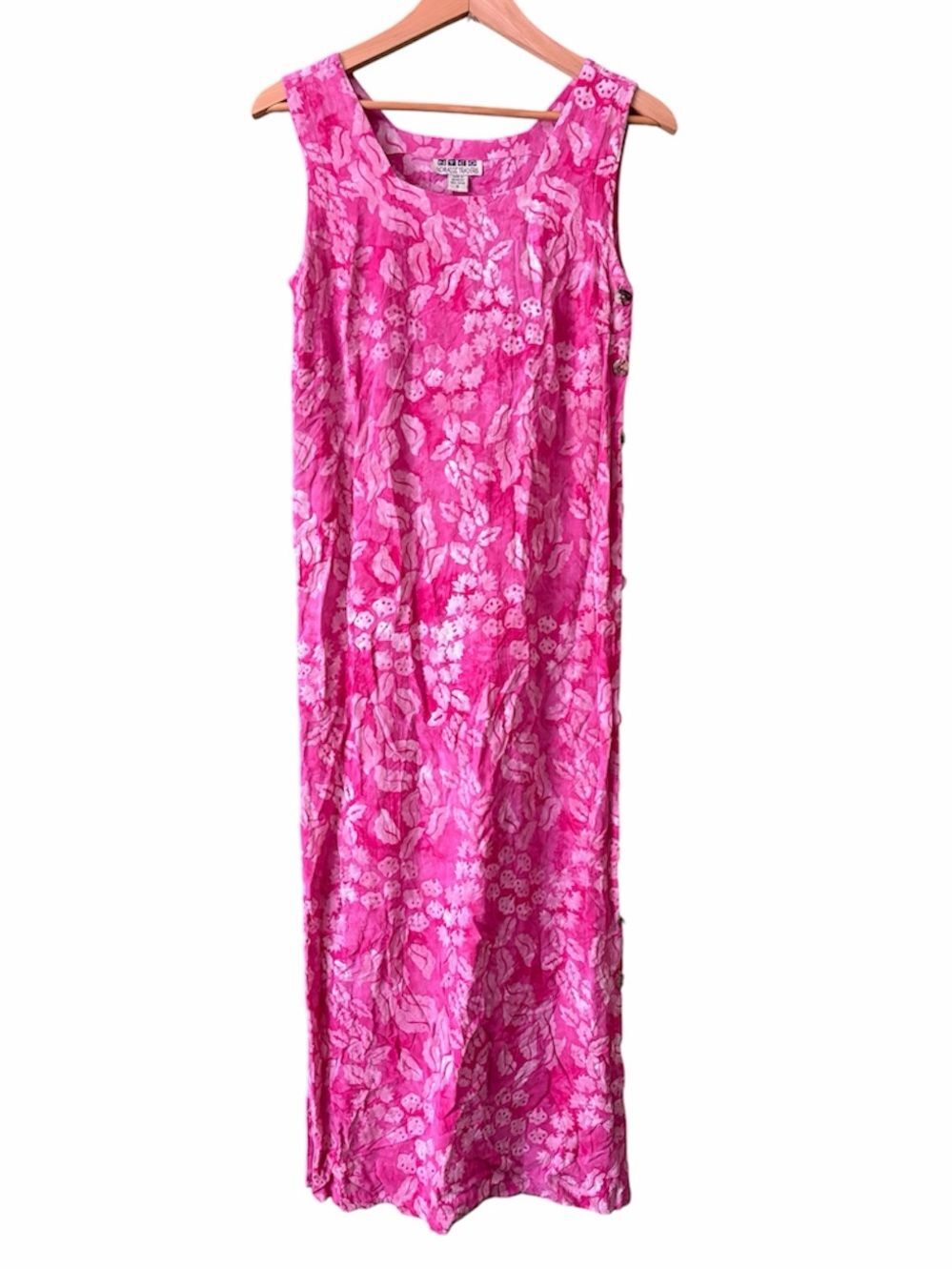 VTG NTCO Nomadic Traders Pink Maxi Hawaiian Tropical Sleeveless Dress Sz S